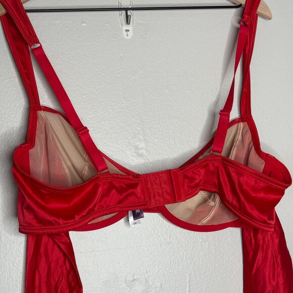 Adore Me Womens Gynger Bra Panty Set Plus Size 2X Red Satin Bow Unlined Romantic - Picture 6 of 12